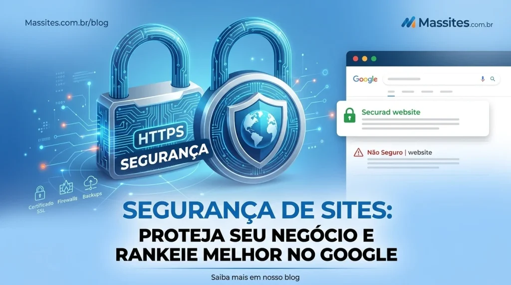 O Guia Definitivo da Segurança de Sites: Como Proteger seu Negócio e seus Clientes 1 Infográfico sobre segurança de sites e certificado SSL" / "Cadeado de segurança no navegador web